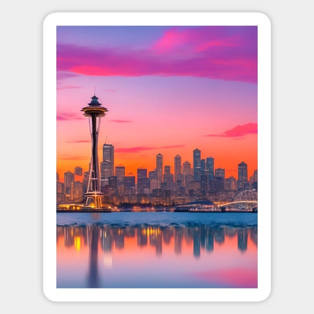 Seattle Sunset Skyline Sticker by zachlart